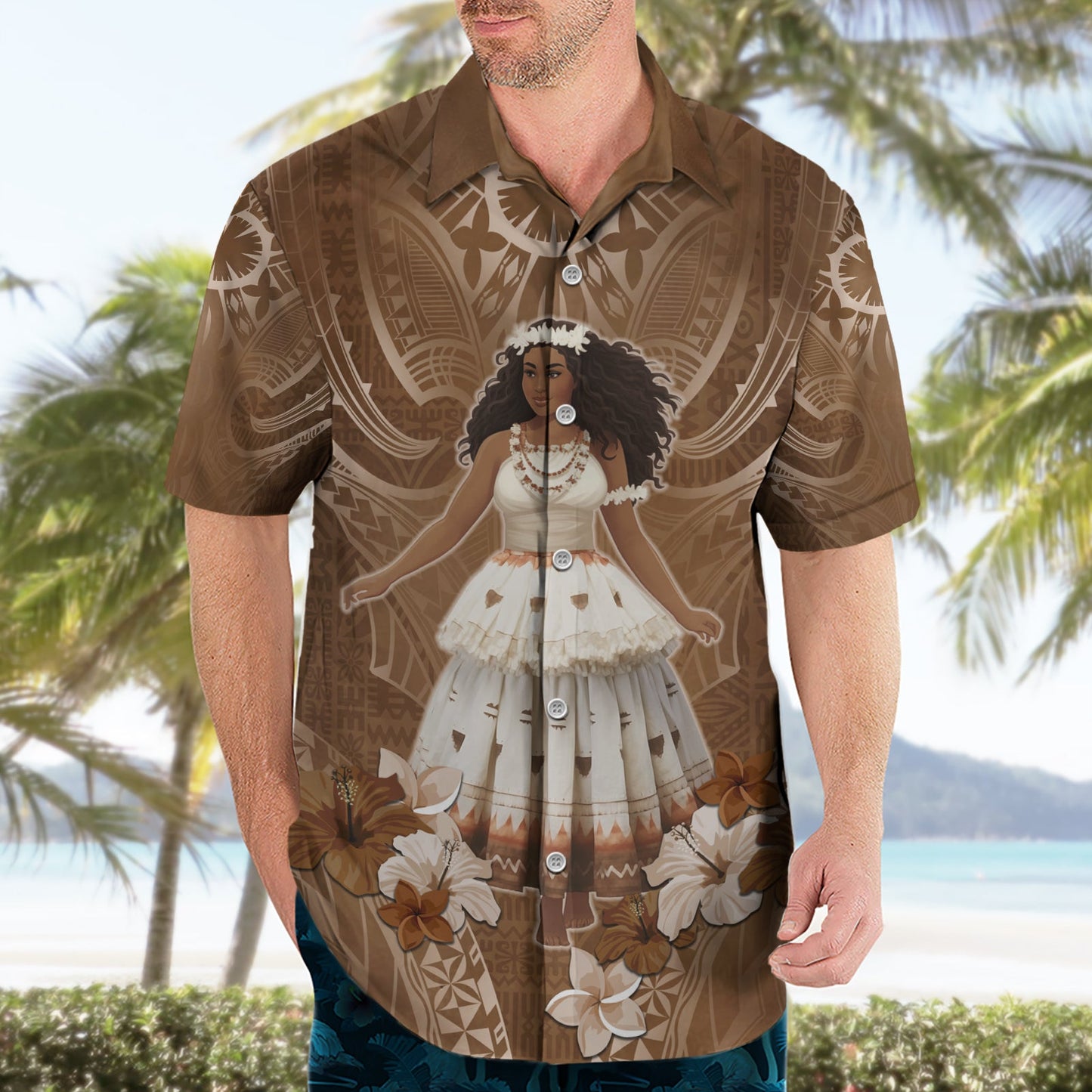 Bula Fiji Damen-Hawaii-Hemd mit fidschianischem Tapa-Muster LT05