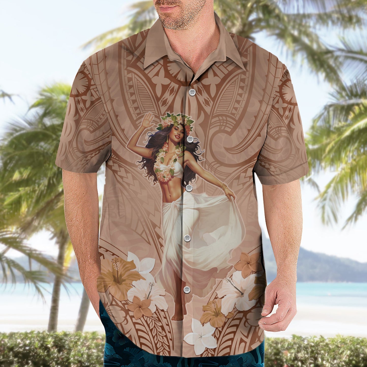 Hawaii-Hemd zum Frauentag mit polynesischem Muster LT05