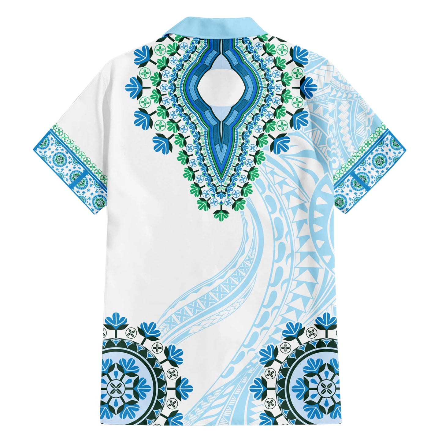 Afrika Dashiki Hawaiihemd mit polynesischem Muster Blaue Version LT05