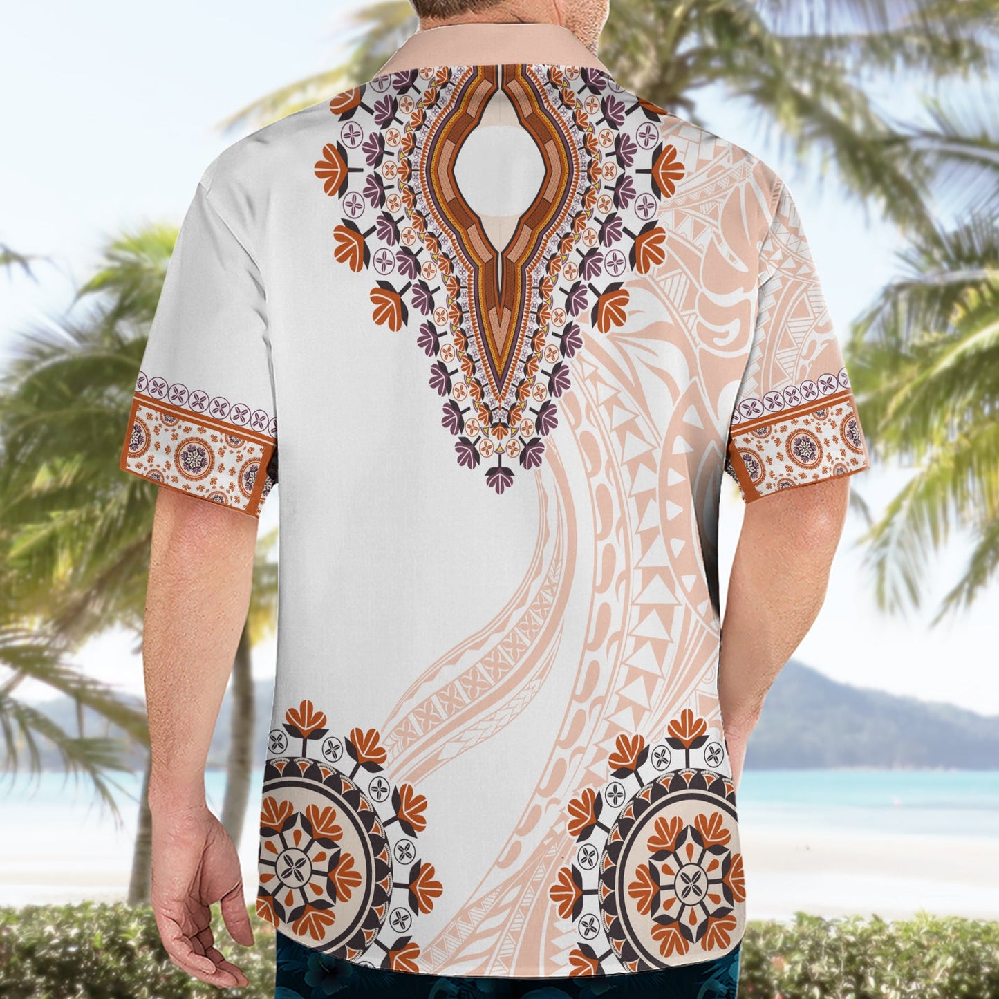 Afrika Dashiki Hawaiihemd mit polynesischem Muster Beige Version LT05