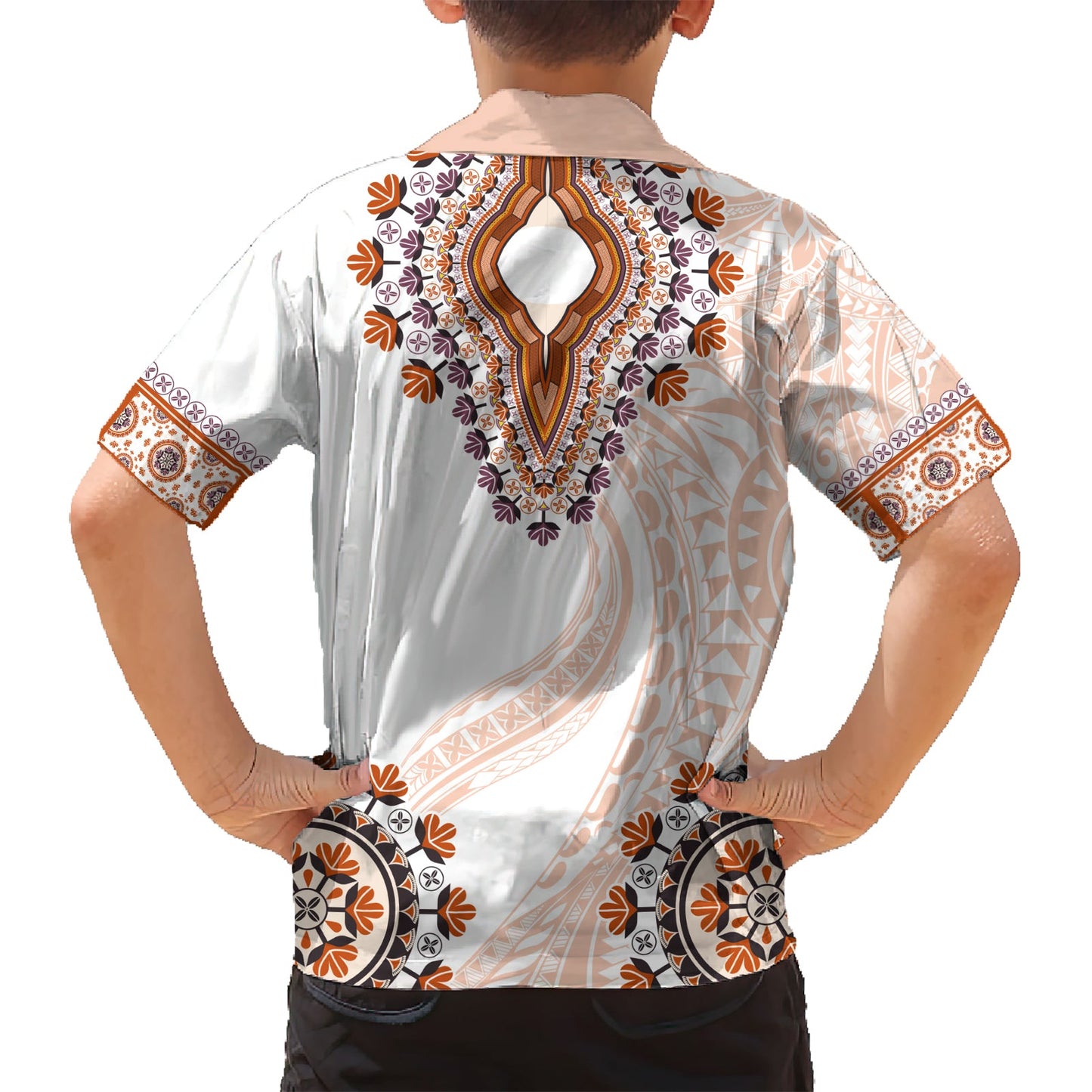 Afrika Dashiki Hawaiihemd mit polynesischem Muster Beige Version LT05
