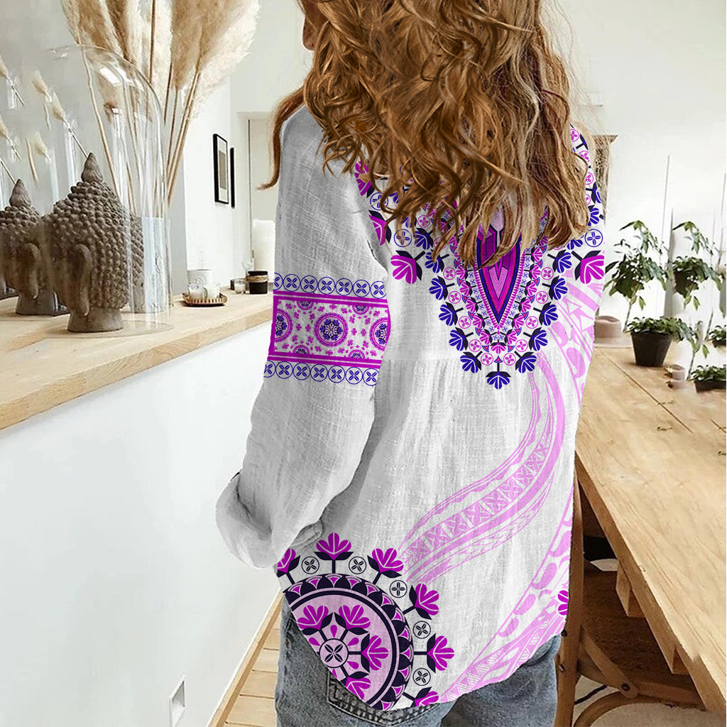 Afrika Dashiki Damen Freizeithemd mit polynesischem Muster Rosa Version LT05