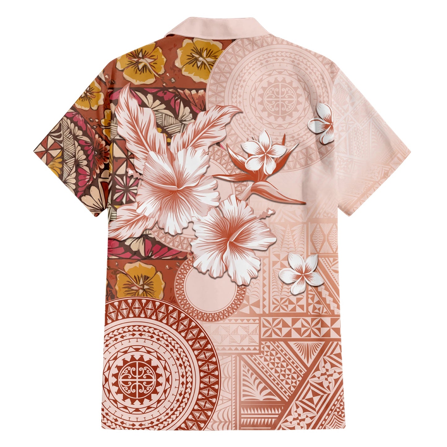Tonga Ngatu Muster mit leichtem Tabasco Hibiskus Hawaiihemd Ölgemälde Stil LT05