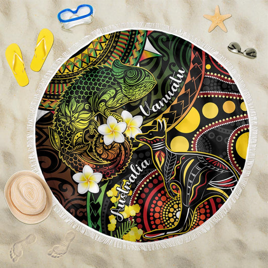 Vanuatu And Australia Aboriginal Beach Blanket Iguana And Kangaroo Together