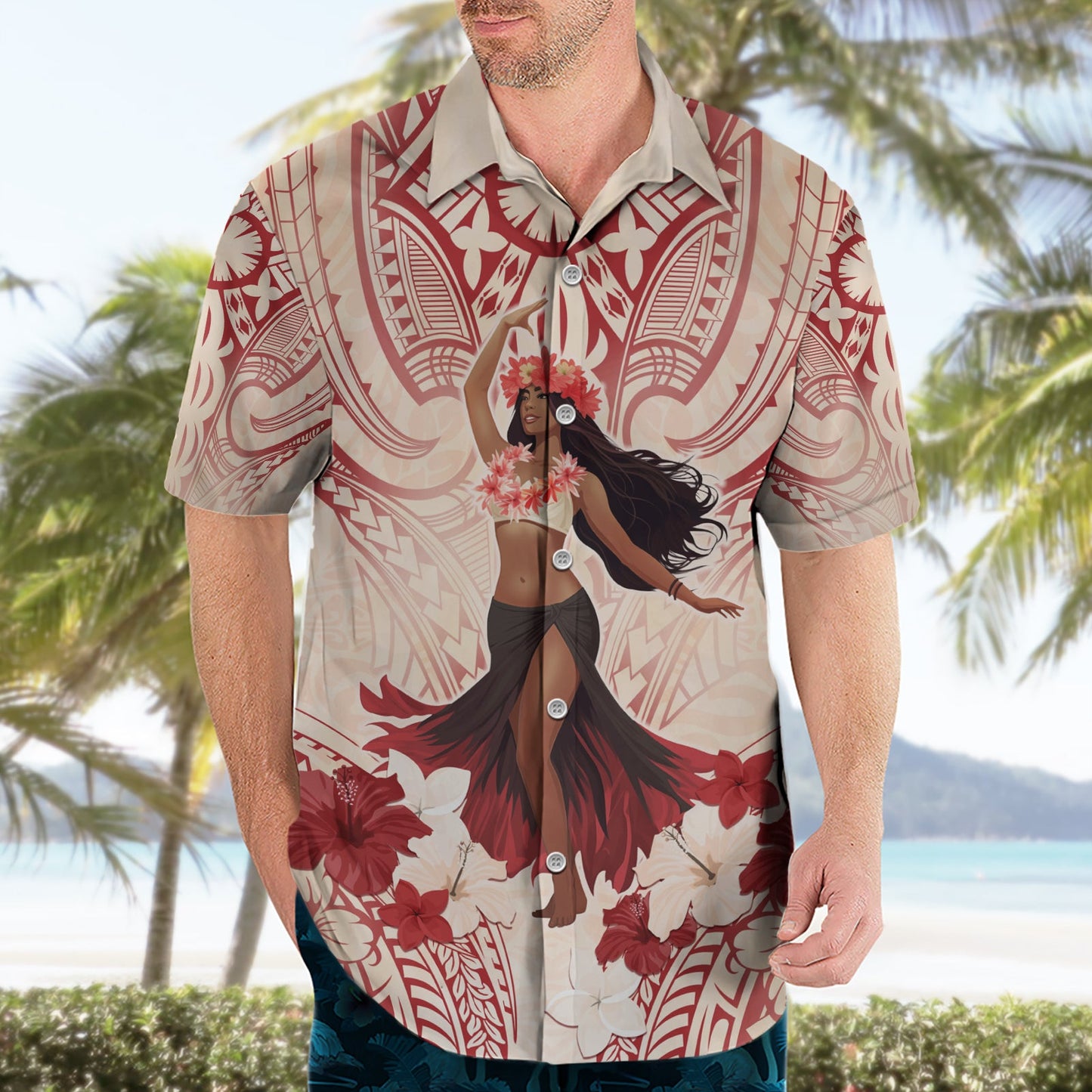 Tahiti Damentag Hawaiihemd mit polynesischem Muster LT05