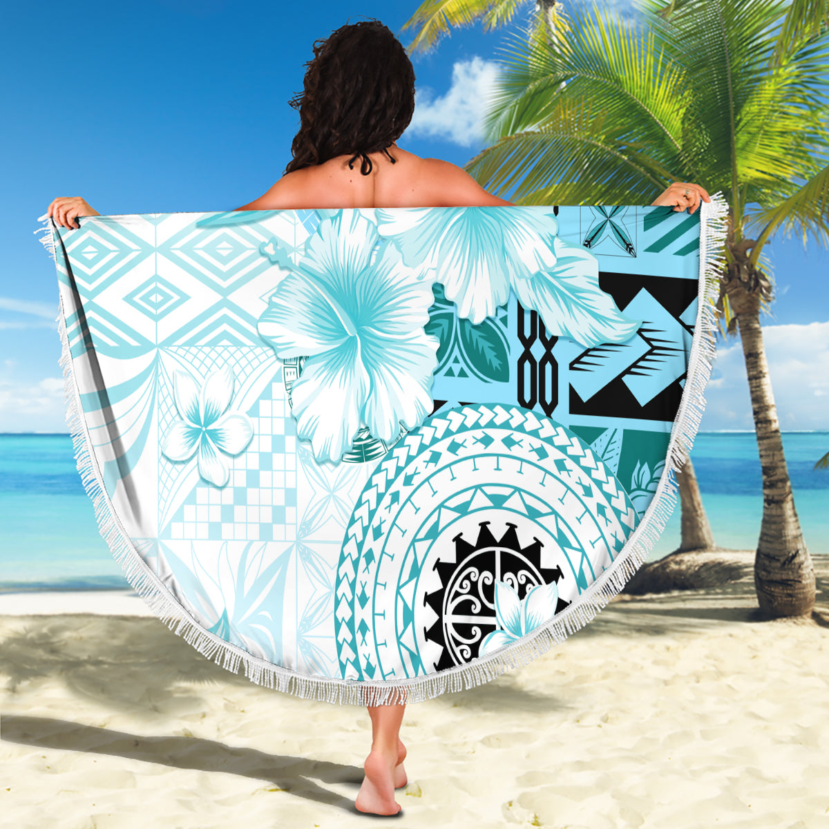 Neuseeland Hei Tiki Stranddecke Maori Grün Papua Muschelmuster LT03