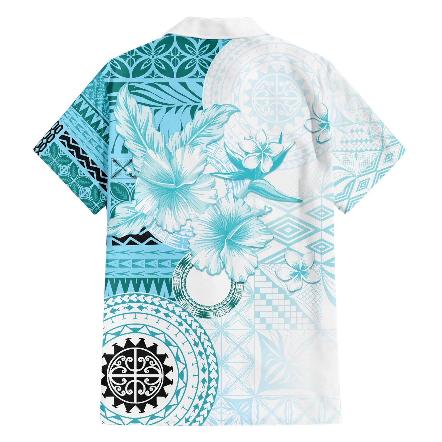 Samoa Siapo-Muster mit blaugrünem Hibiskus-Hawaii-Hemd LT05