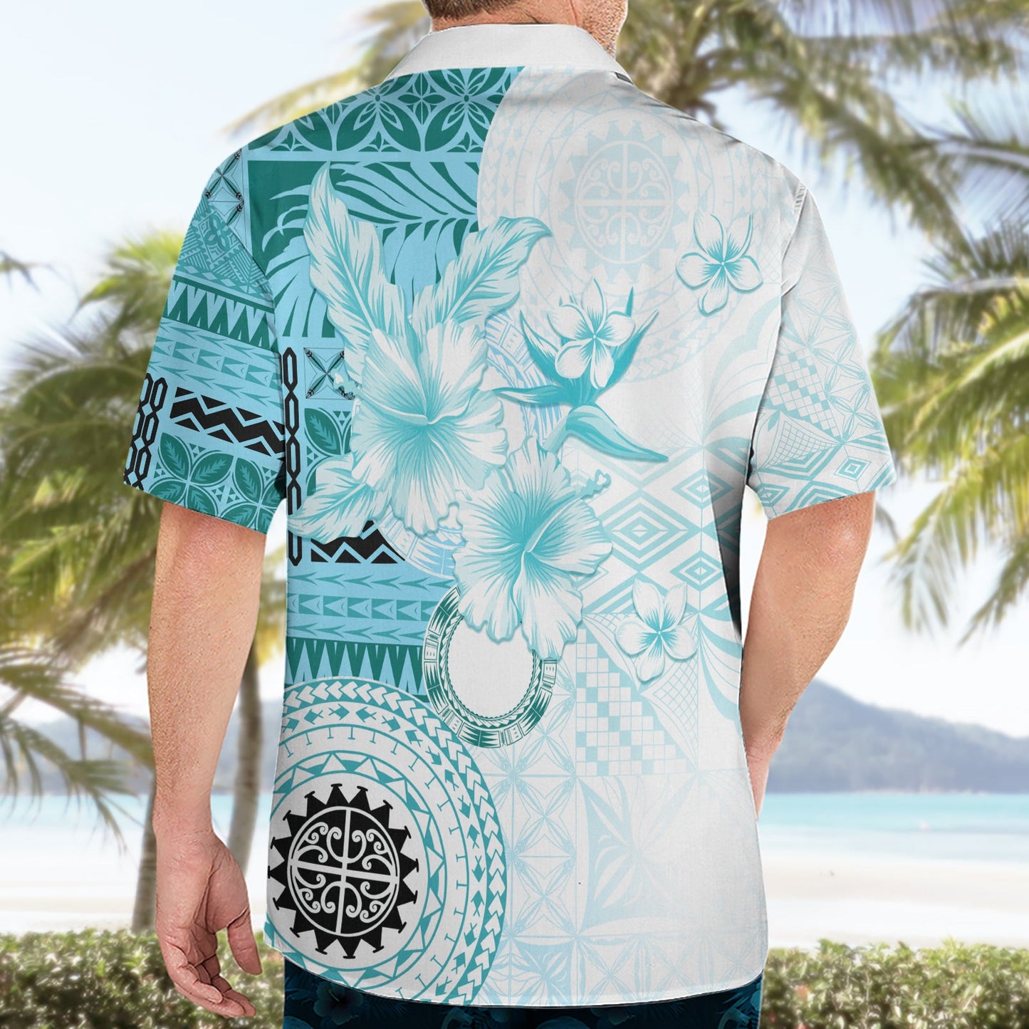 Samoa Siapo-Muster mit blaugrünem Hibiskus-Hawaii-Hemd LT05