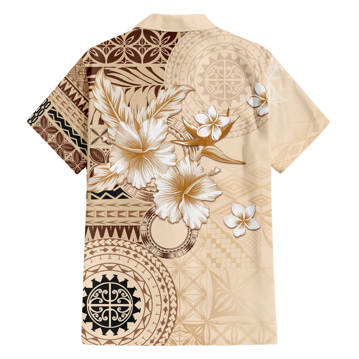 Samoa Siapo-Muster mit beigem Hibiskus-Hawaii-Hemd LT05