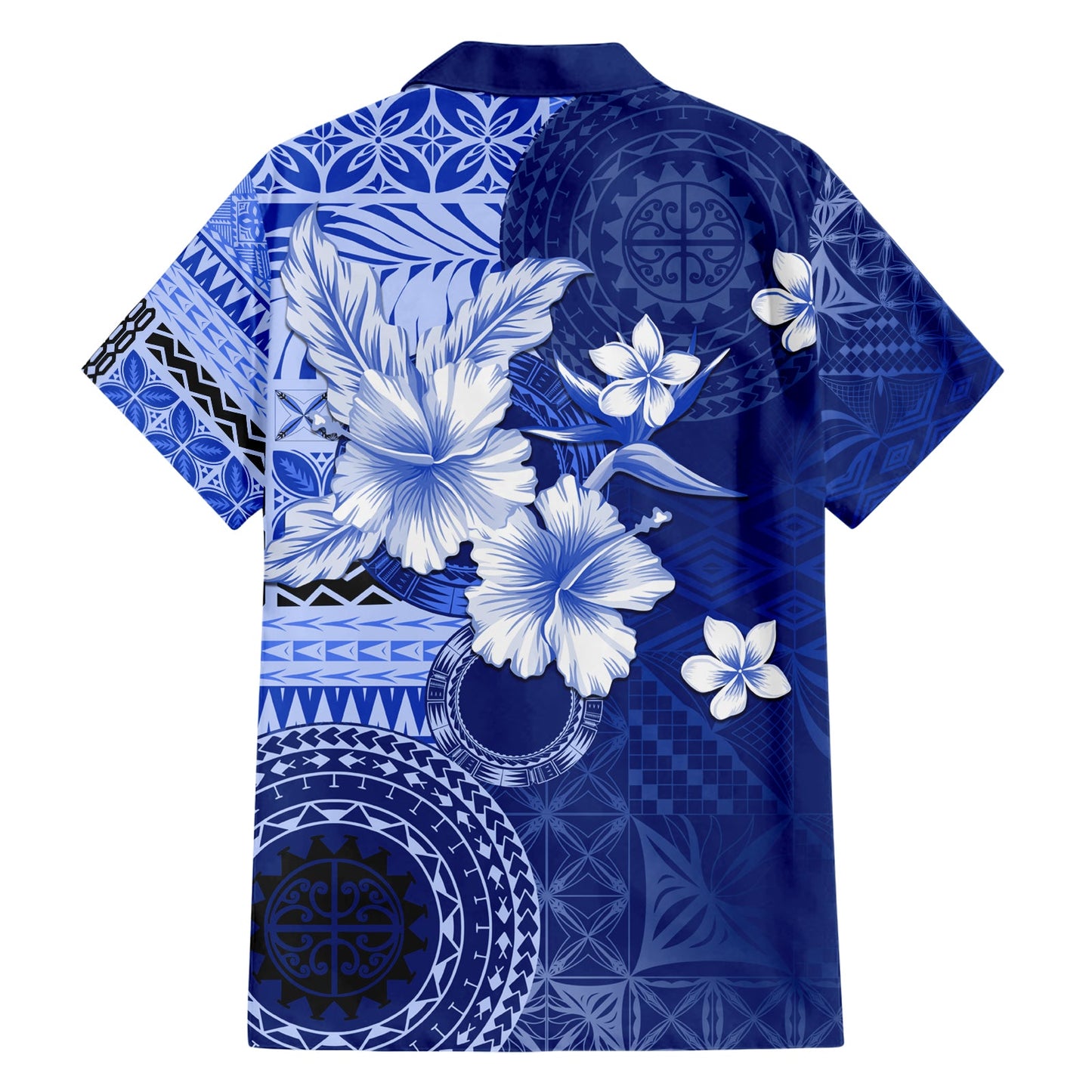 Samoa Siapo-Muster mit marineblauem Hibiskus-Hawaii-Hemd LT05