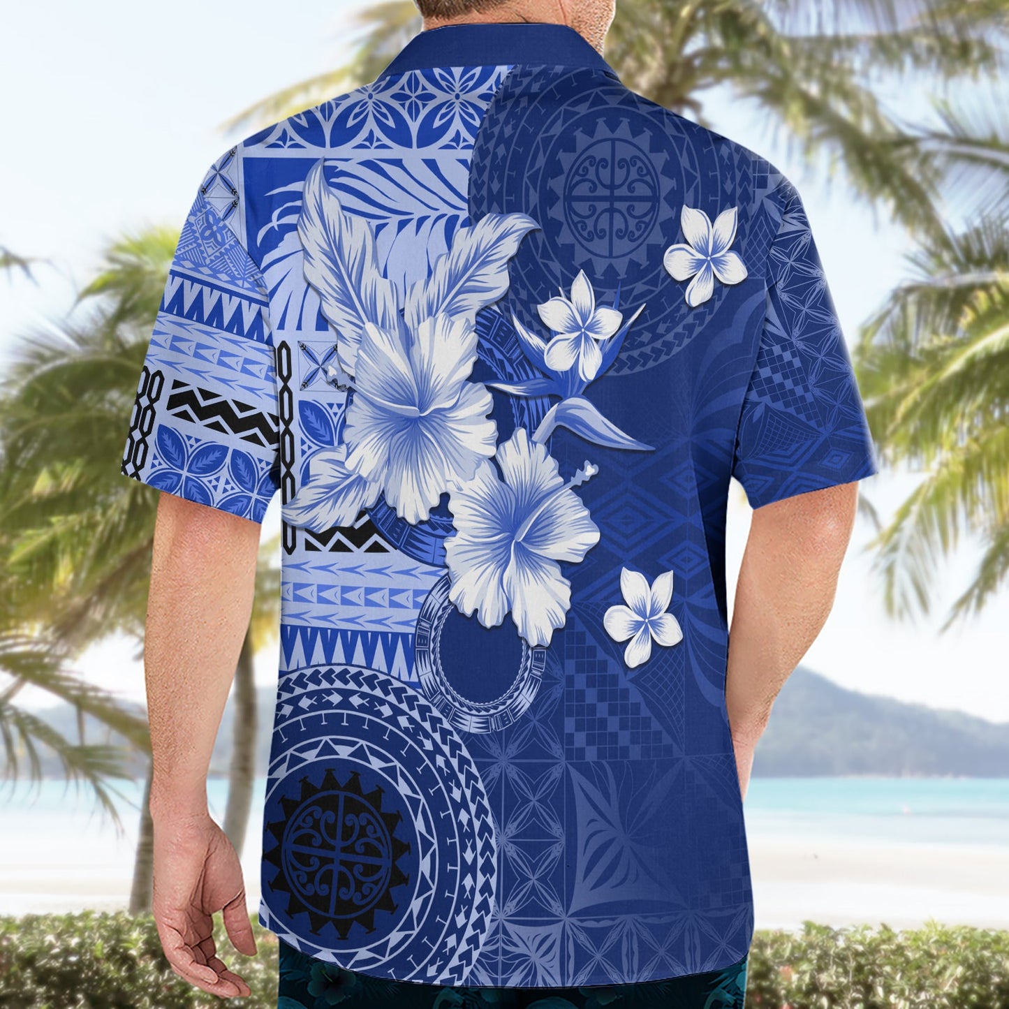 Samoa Siapo-Muster mit marineblauem Hibiskus-Hawaii-Hemd LT05