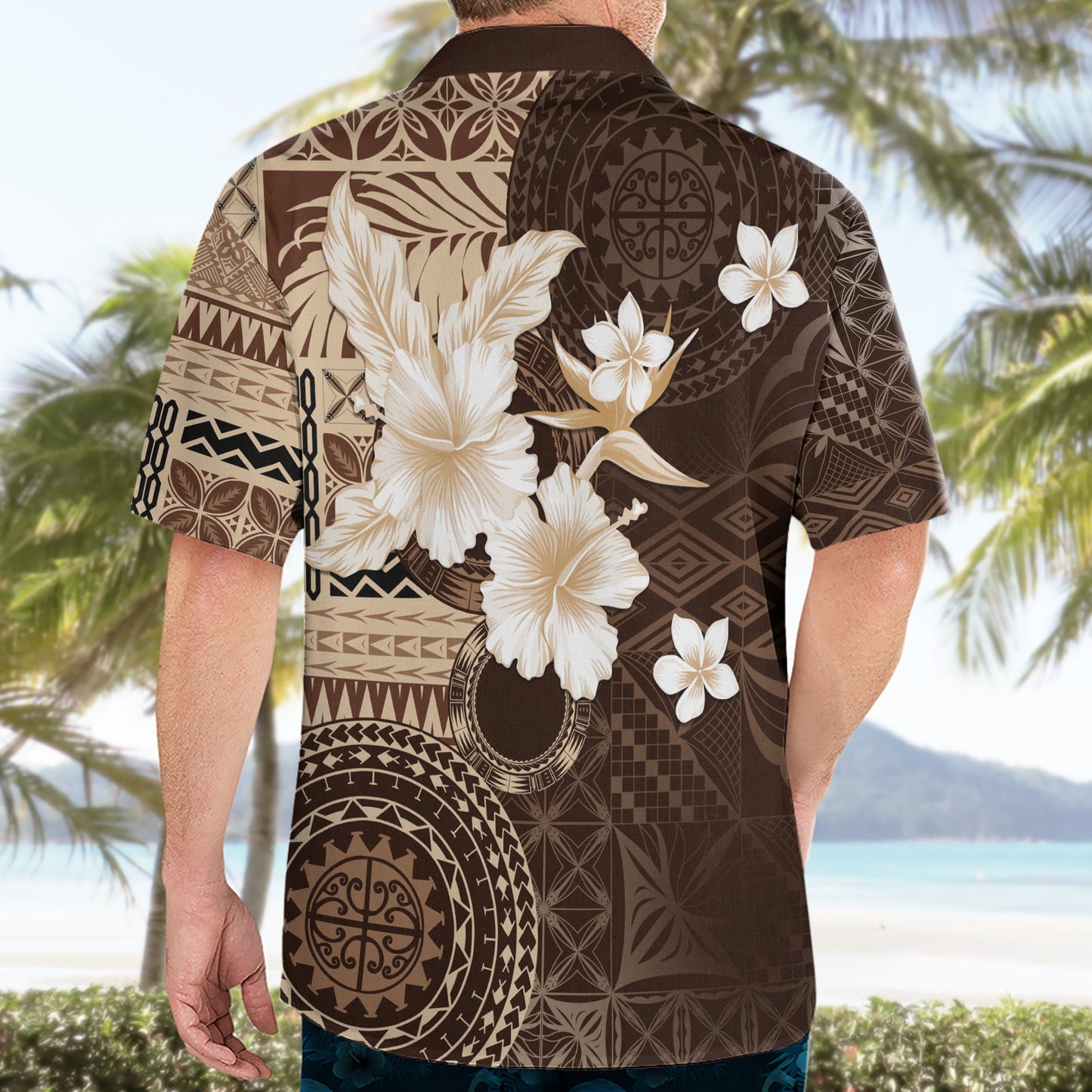 Samoa Siapo-Muster mit braunem Hibiskus-Hawaii-Hemd LT05