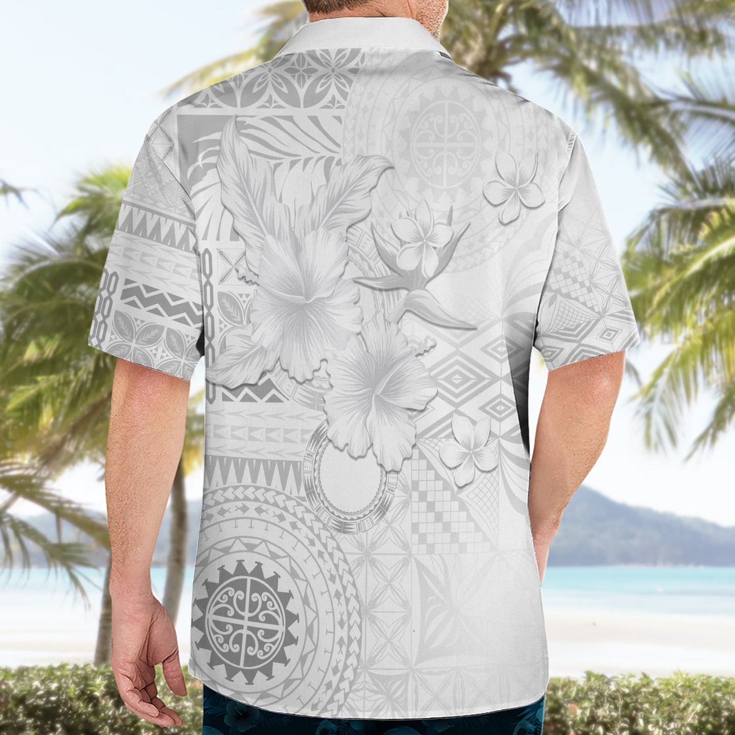Samoa Siapo-Muster mit weißem Hibiskus-Hawaii-Hemd LT05