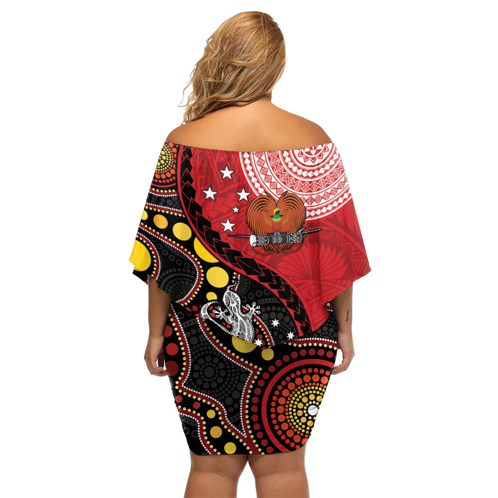 Papua-Neuguinea und Australien Aborigines Off Schulter kurzes Kleid Blumen Paradiesvogel und Känguru zusammen LT05