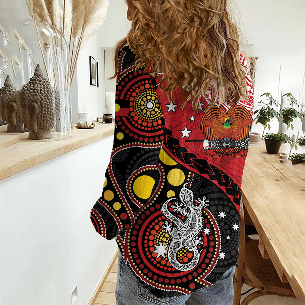 Papua-Neuguinea und Australien Aborigine-Frauen Casual Shirt Paradiesvogel und Känguru zusammen LT05