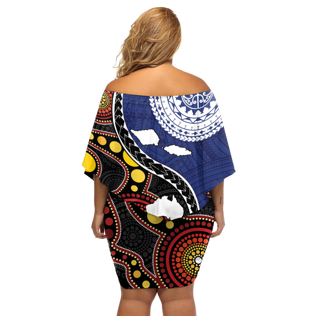 Samoa und Australien zusammen schulterfreies kurzes Kleid Blumen Aborigine-Mix polynesischer LT05