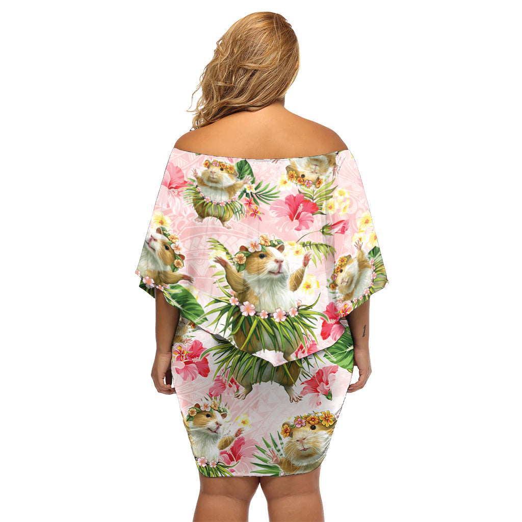 Hawaii Meerschweinchen Hula Schwein Schulterfreies Kurzes Kleid mit blumen Lustiger Tropischer Stil LT05