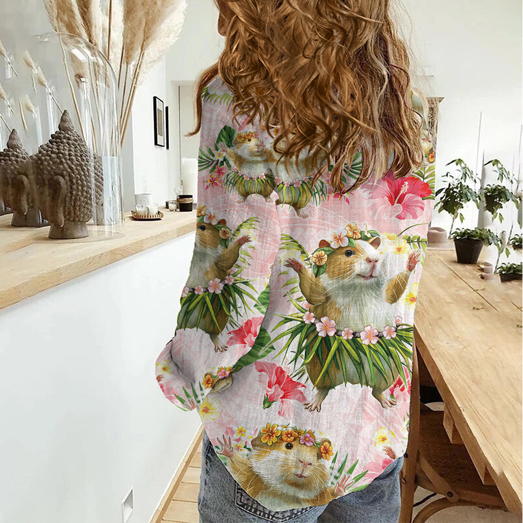 Hawaii Meerschweinchen Hula Schwein Damen Freizeithemd Lustiger Tropenstil LT05
