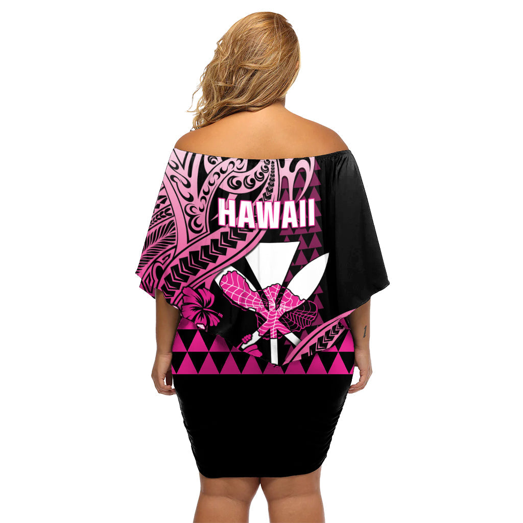 Hawaii Maui Upena Kiloi Schulterfreies Kurzes Kleid mit blumen Kakau Tribal Muster Rosa Version LT05