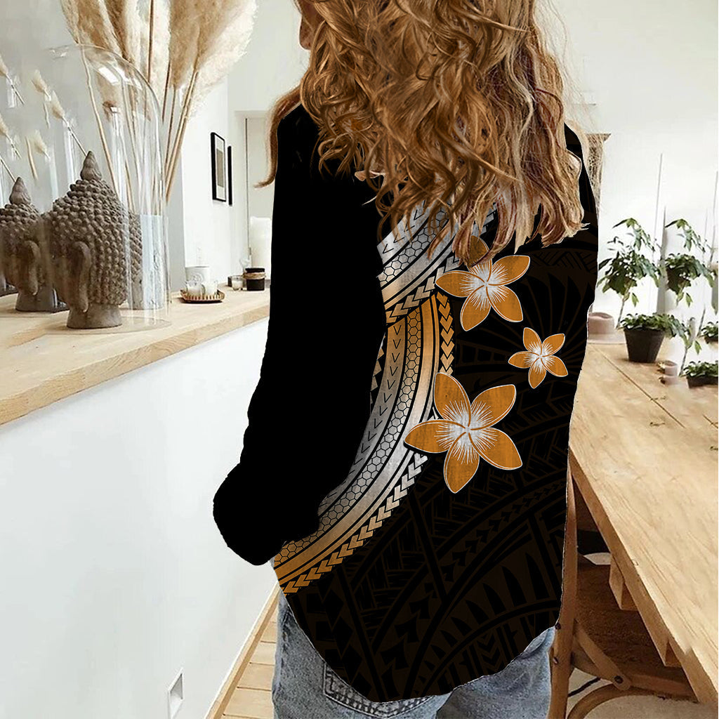 Polynesisches Damen Freizeithemd mit Plumeriablüte Gold LT6