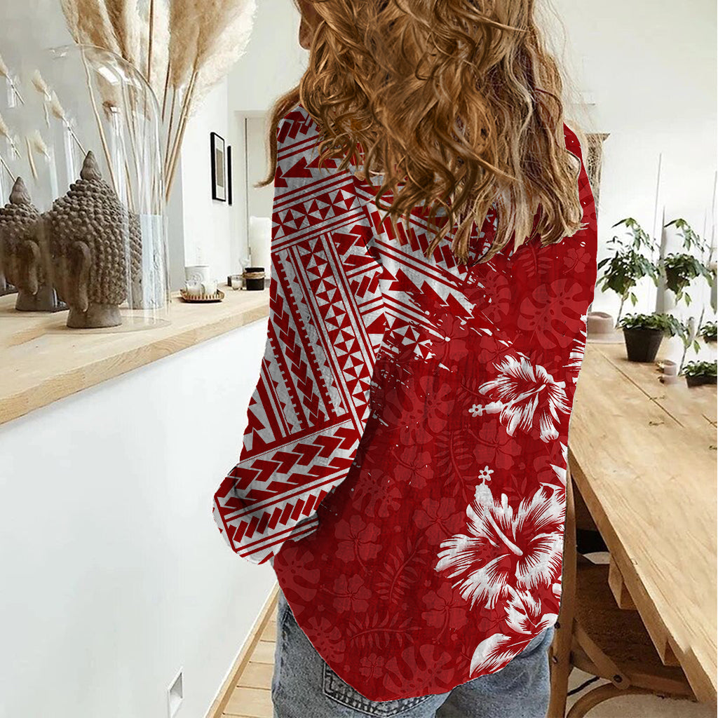 Hawaii Sommer Damen Freizeit Shirt Mix Polynesian Rot LT6