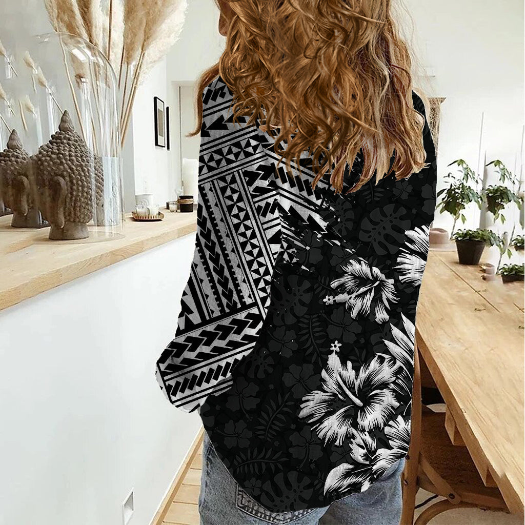 Hawaii Sommer Damen Freizeitshirt Mix Polynesian Schwarz LT6