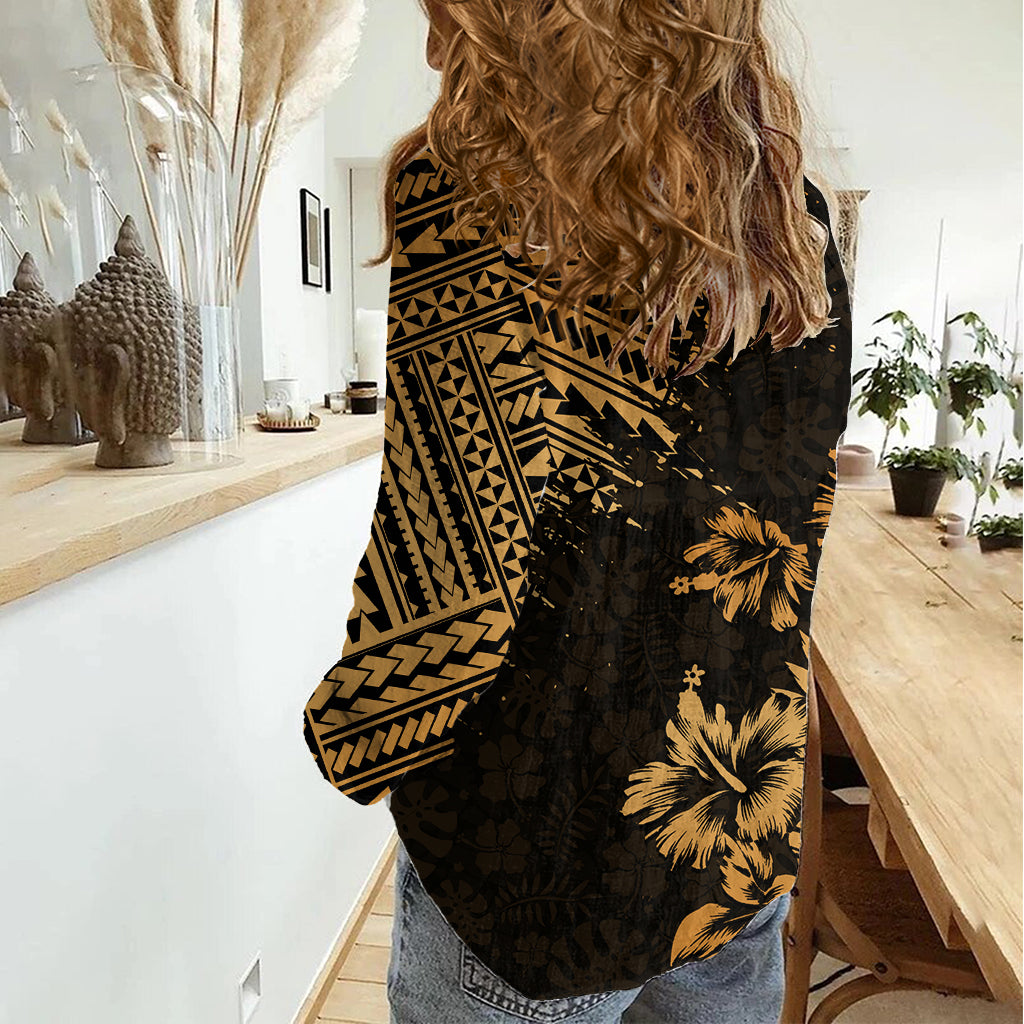 Hawaii Sommer Damen Freizeitshirt Mix Polynesian Gold LT6