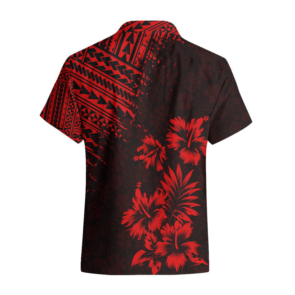 Hawaii Sommer Hawaiihemd Mix Polynesisch Schwarz-Rot LT6