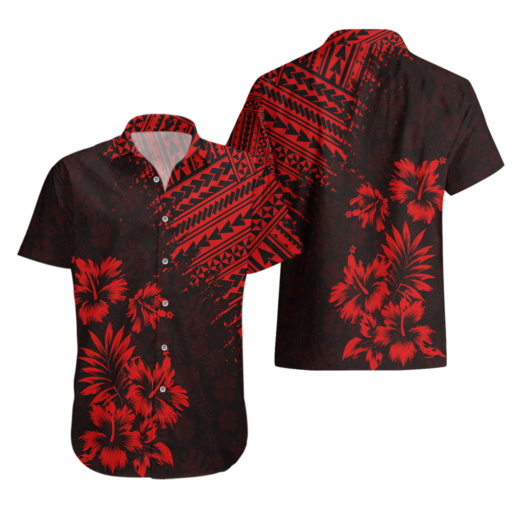 Hawaii Sommer Hawaiihemd Mix Polynesisch Schwarz-Rot LT6