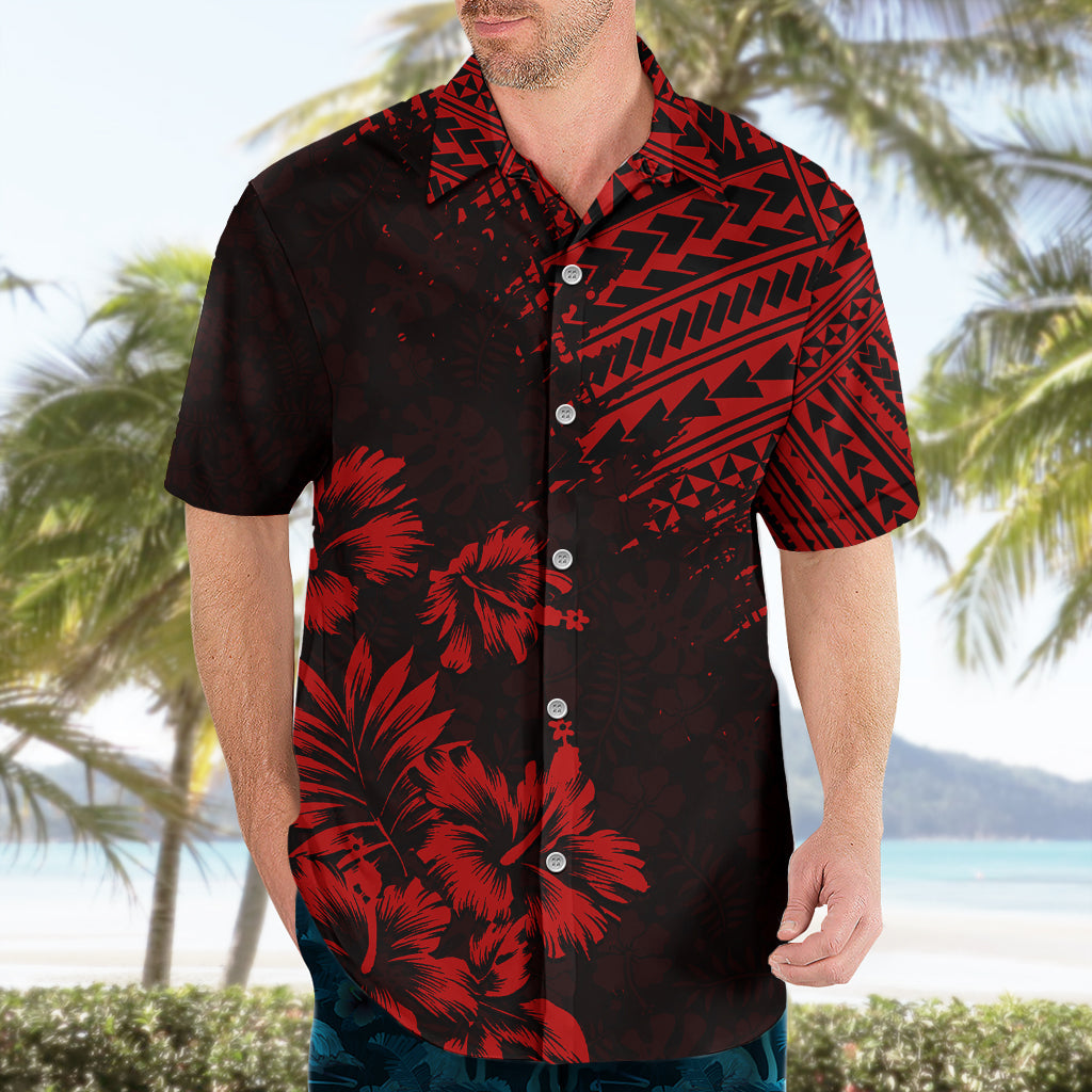 Hawaii Sommer Hawaiihemd Mix Polynesisch Schwarz-Rot LT6