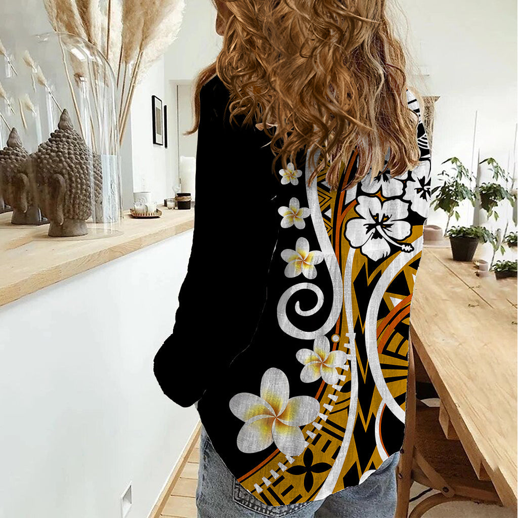Plumeria Polynesian Damen Freizeithemd Trending Gold LT6