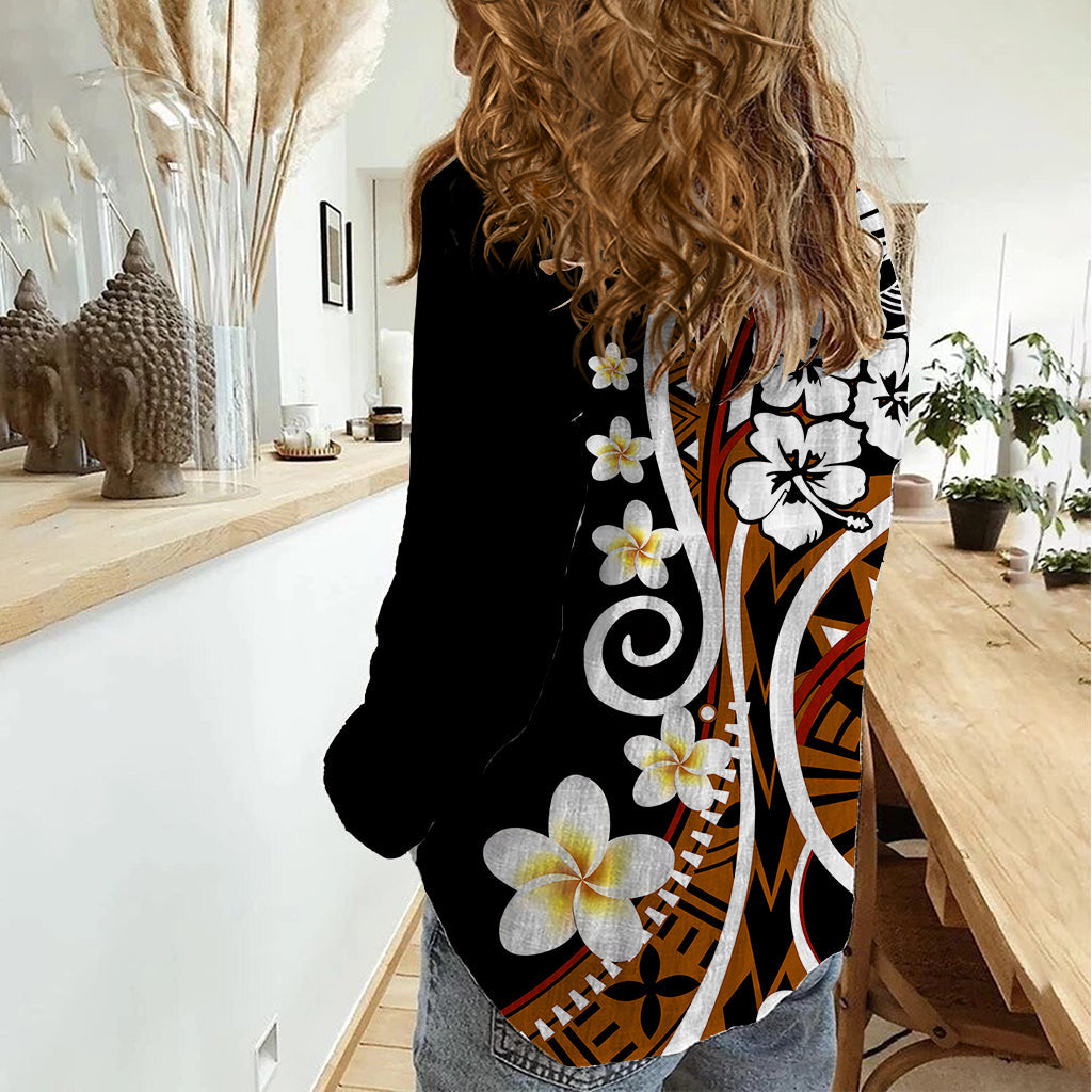 Plumeria Polynesian Damen Freizeithemd Trendy Braun LT6
