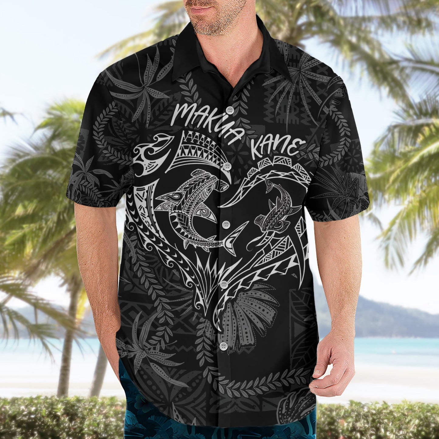 Hawaii Vatertag Vintage Lei Hawaiihemd Hauoli la Makuakane - Schwarz LT7
