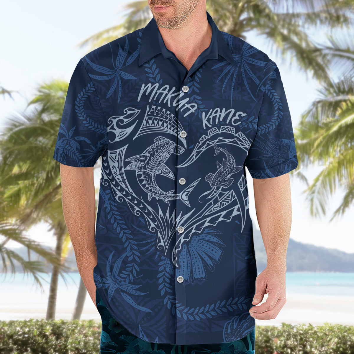 Hawaii Vatertag Vintage Lei Hawaiihemd Hauoli la Makuakane - Blau LT7