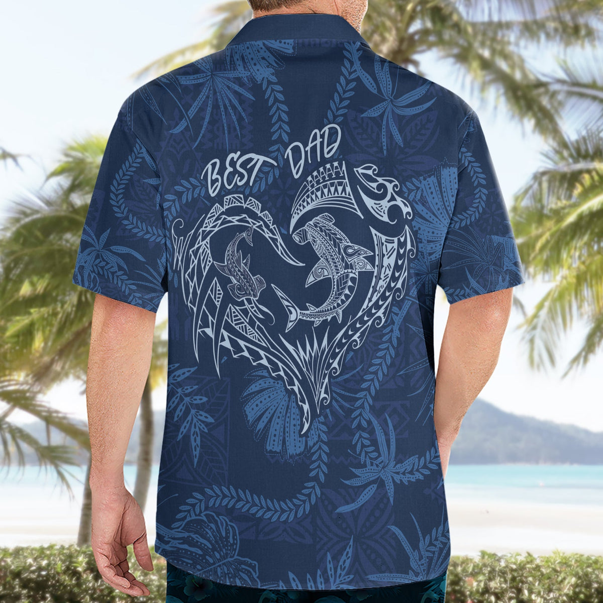 Hawaii Vatertag Vintage Lei Hawaiihemd Hauoli la Makuakane - Blau LT7
