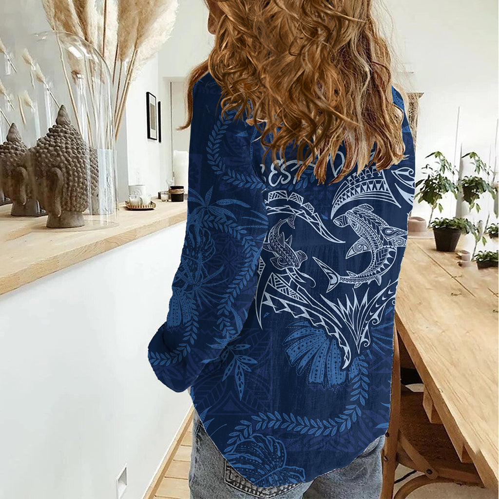 Hawaiianischer Vatertag Vintage Lei Damen Freizeithemd Hauoli la Makuakane - Blau LT7