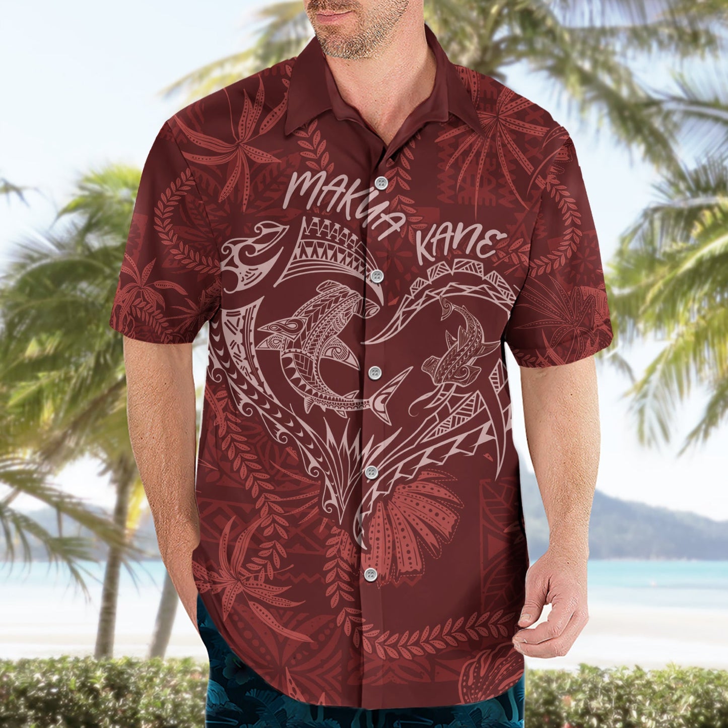 Hawaiian Vatertag Vintage Lei Hawaiihemd Hauoli la Makuakane - Rot LT7
