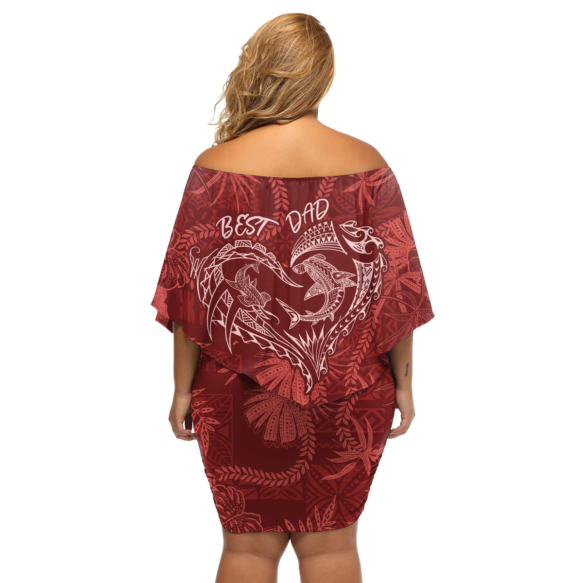Hawaiianischer Vatertag Vintage Lei Off Shoulder Kurzes blumen kleid Hauoli la Makuakane - Rot LT7