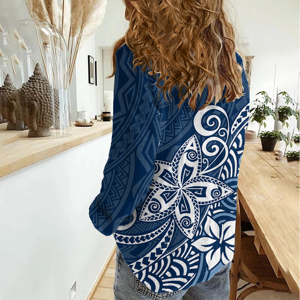 Polynesia Damen Freizeithemd Plumeria Blue Curves LT7