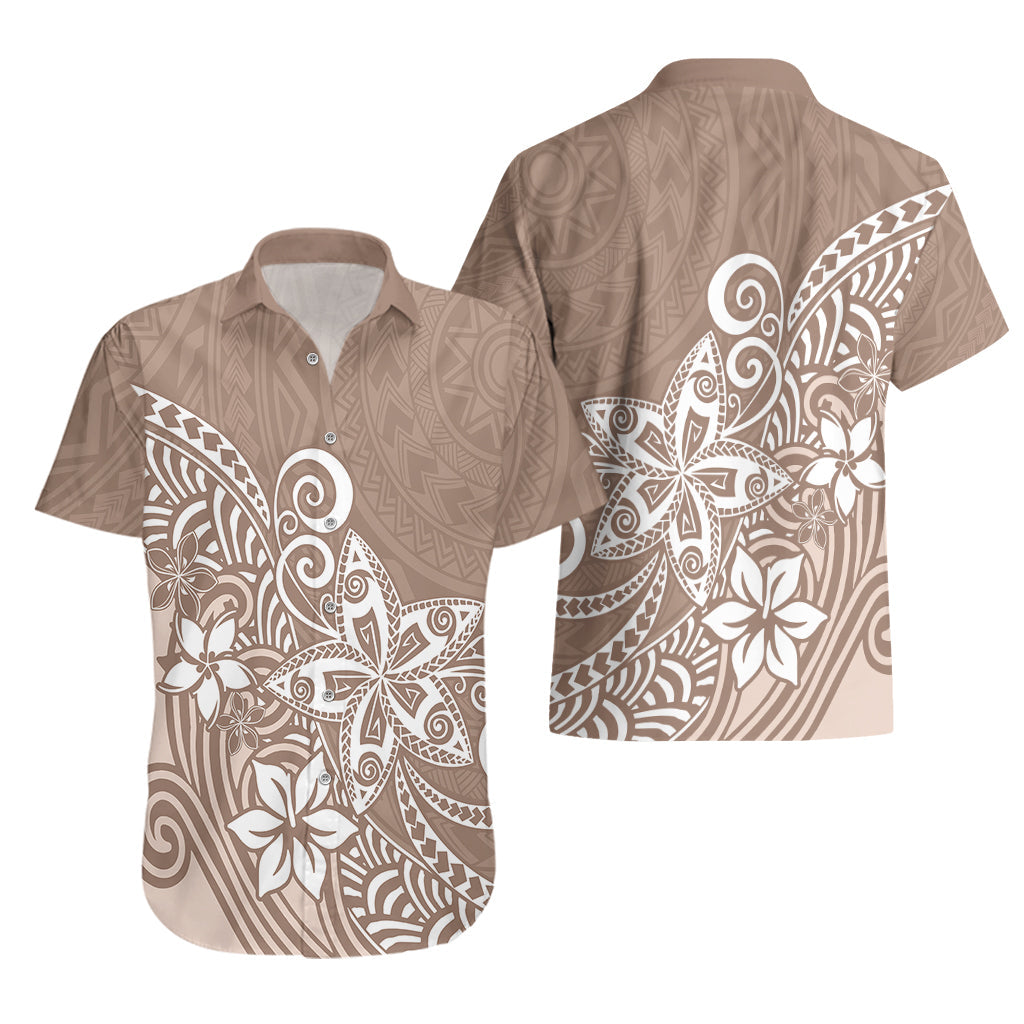 Polynesisches Hawaiihemd Plumeria Beige Curves LT7