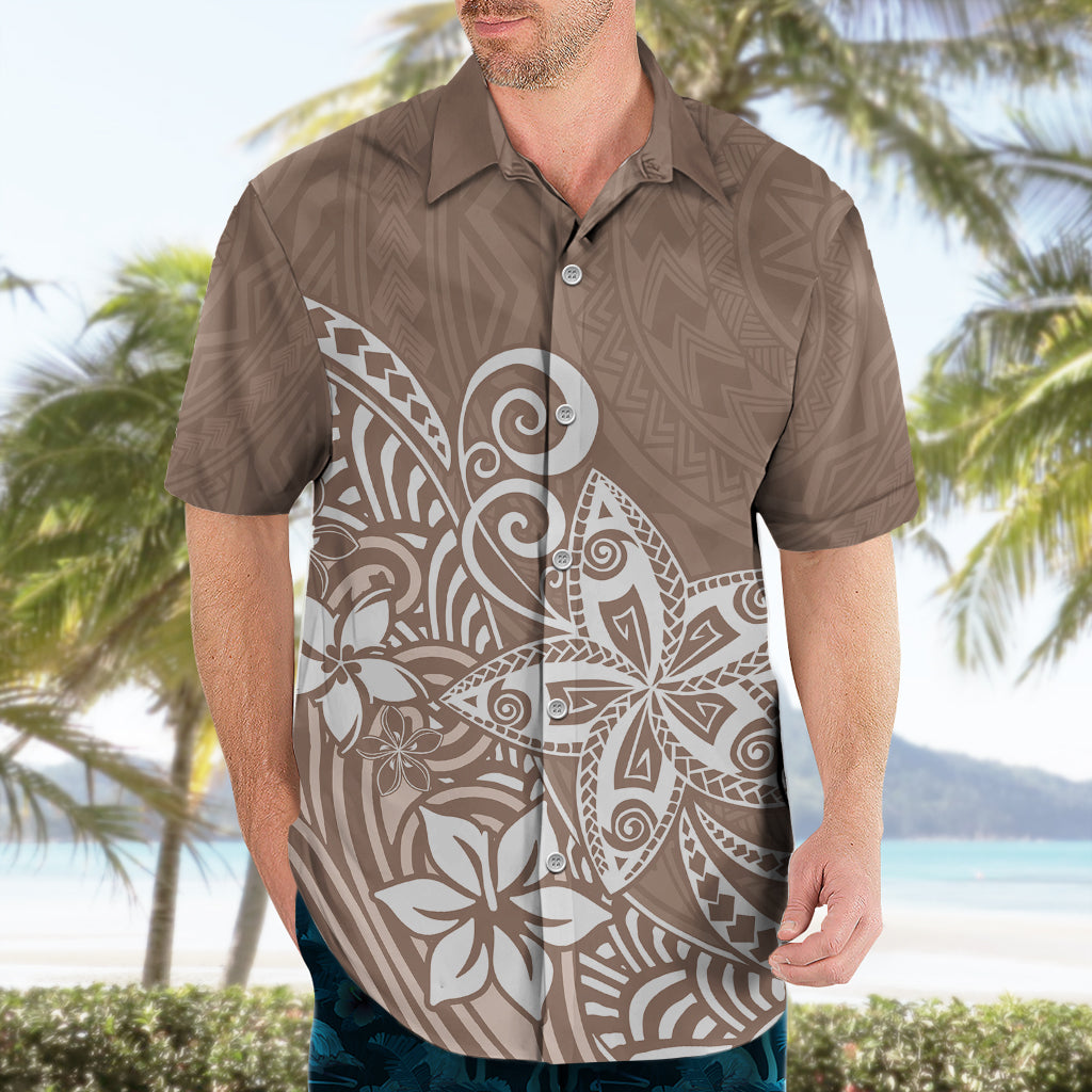 Polynesisches Hawaiihemd Plumeria Beige Curves LT7