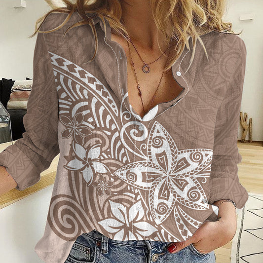 Polynesia Damen Freizeithemd Plumeria Beige Curves LT7