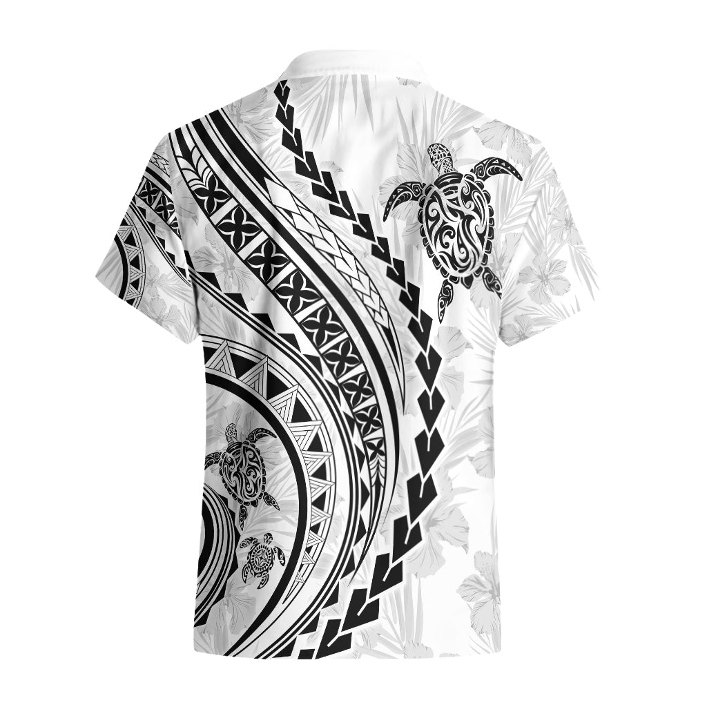 Polynesian Pride Hawaiihemd Turtle Hibiscus Luxus-Stil - Weiß LT7