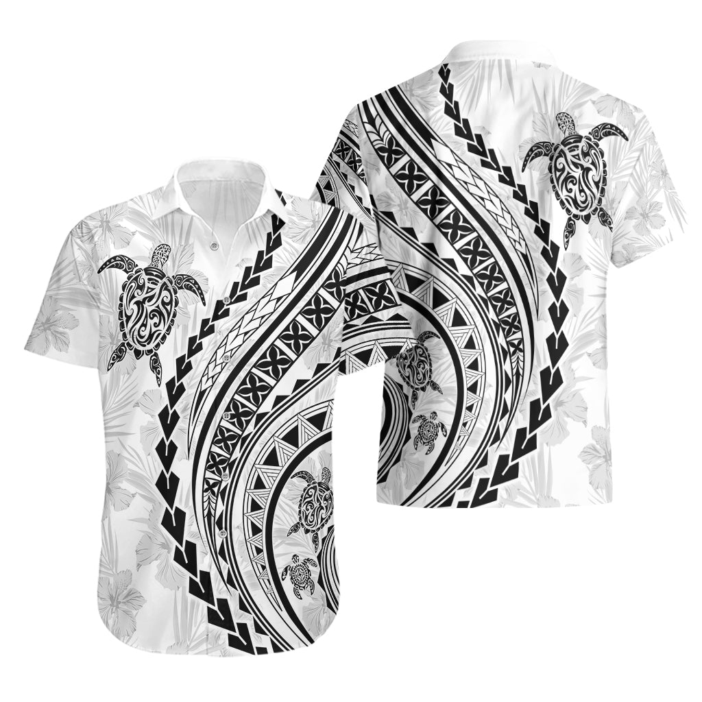 Polynesian Pride Hawaiihemd Turtle Hibiscus Luxus-Stil - Weiß LT7