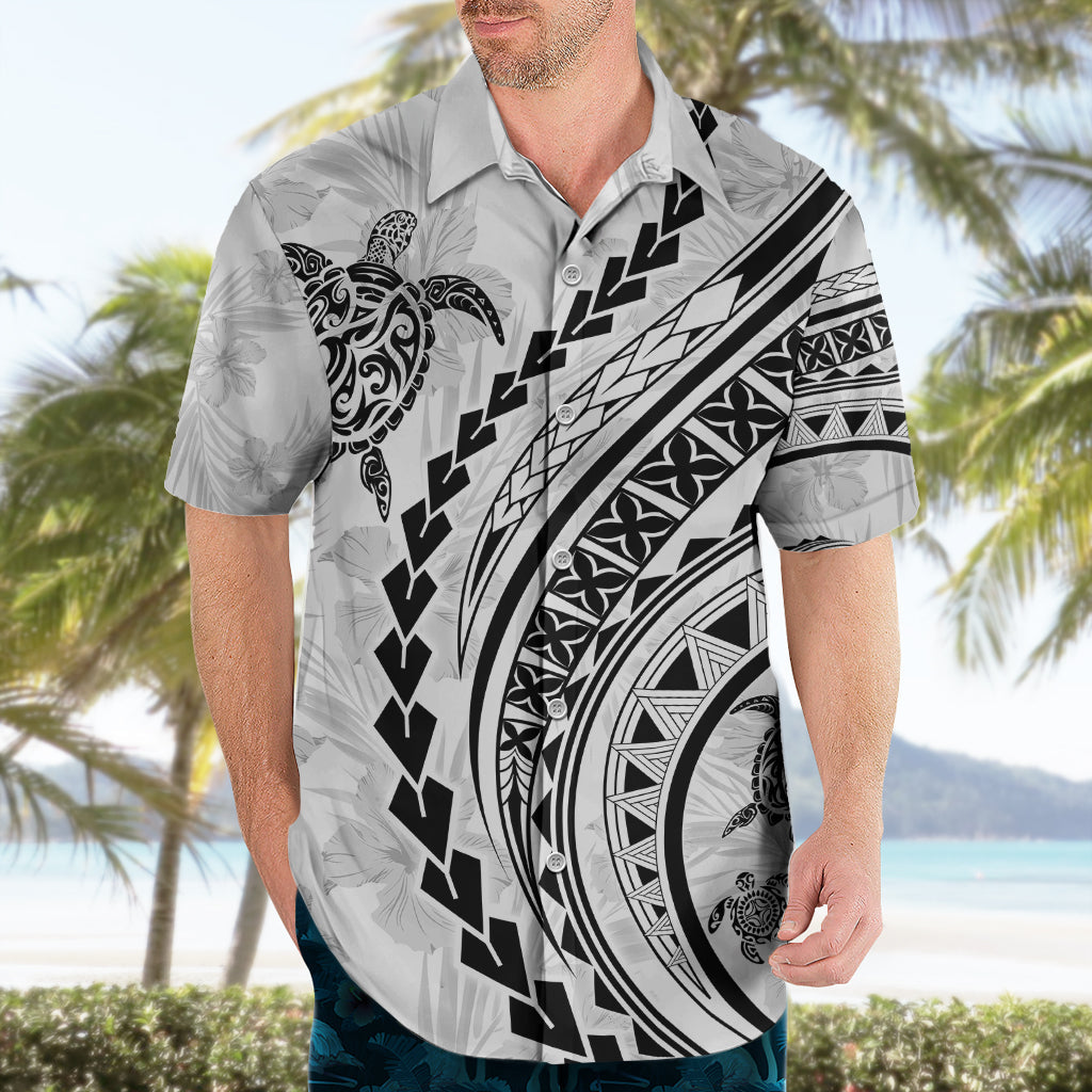Polynesian Pride Hawaiihemd Turtle Hibiscus Luxus-Stil - Weiß LT7