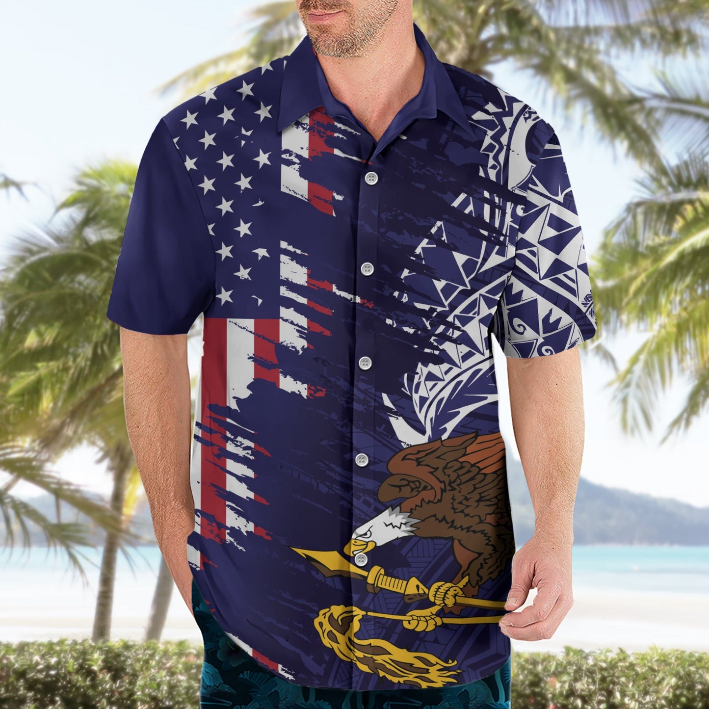Amerikanisch-Samoa Mix US Hawaiihemd Flagge Tag Grunge Style LT7