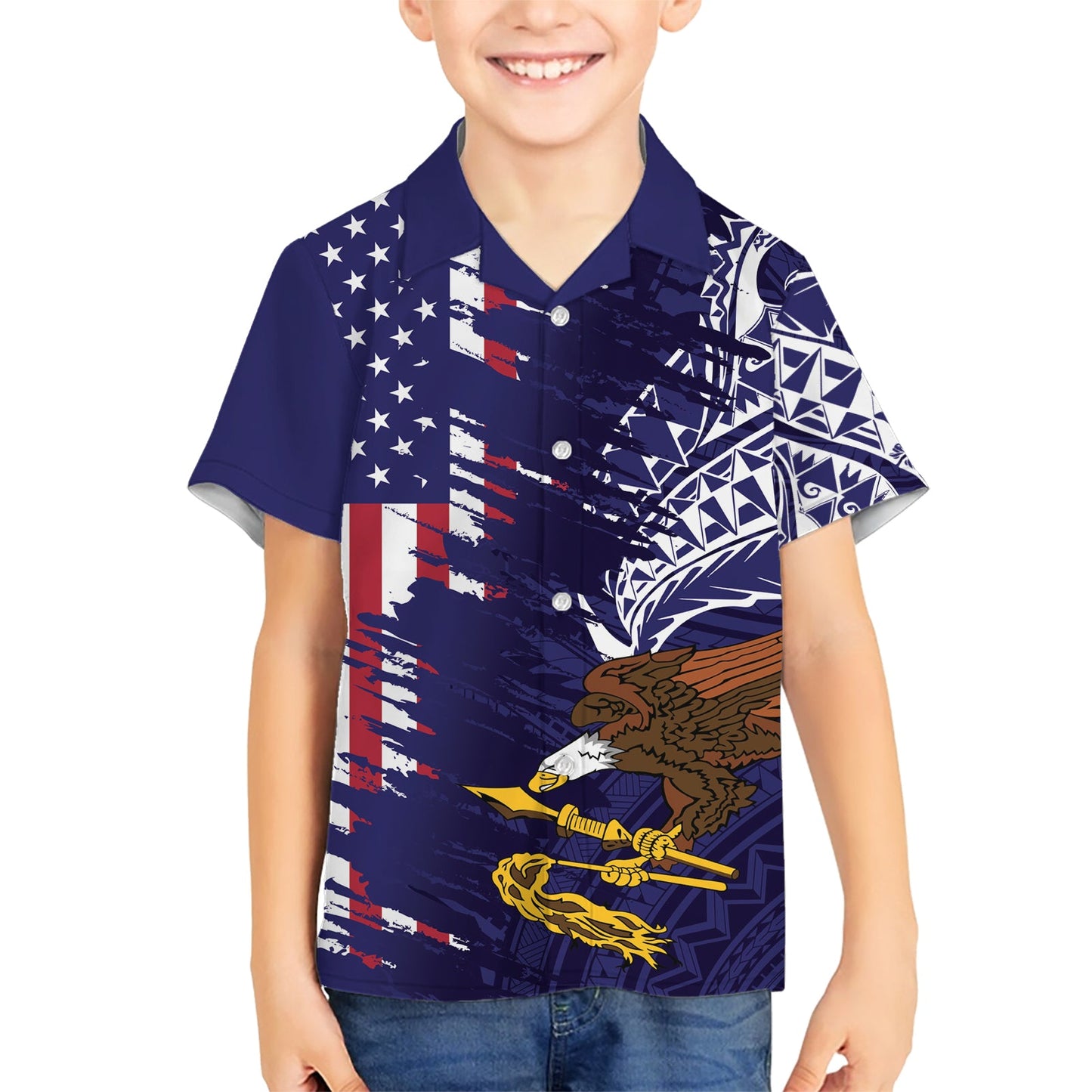 Amerikanisch-Samoa Mix US Hawaiihemd Flagge Tag Grunge Style LT7