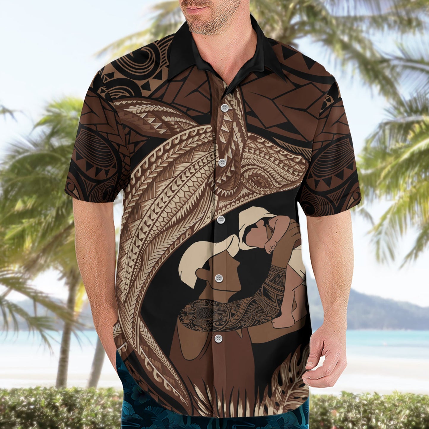 Vatertag Polynesian Muster Hawaiihemd Tropischer Buckelwal LT7