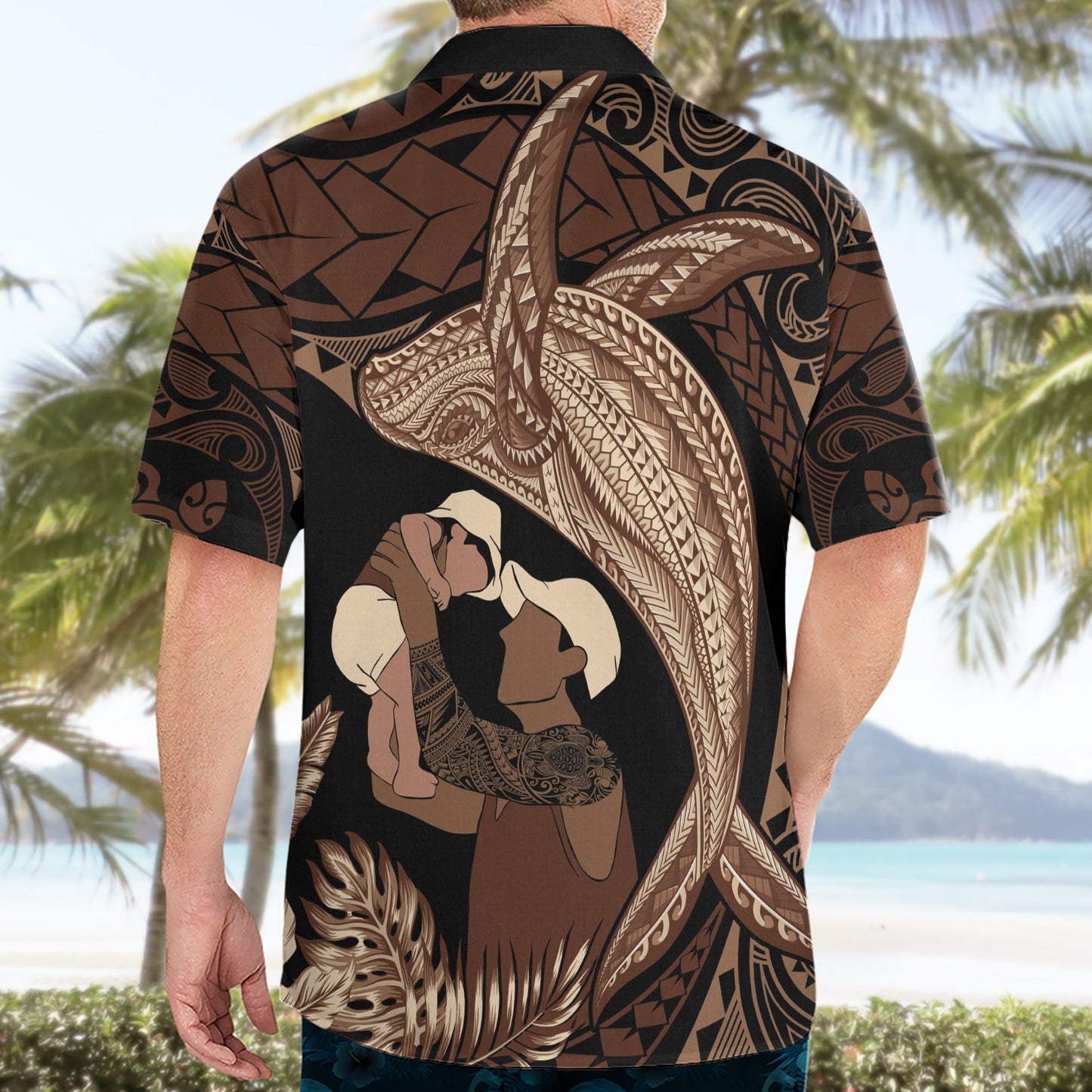 Vatertag Polynesian Muster Hawaiihemd Tropischer Buckelwal LT7