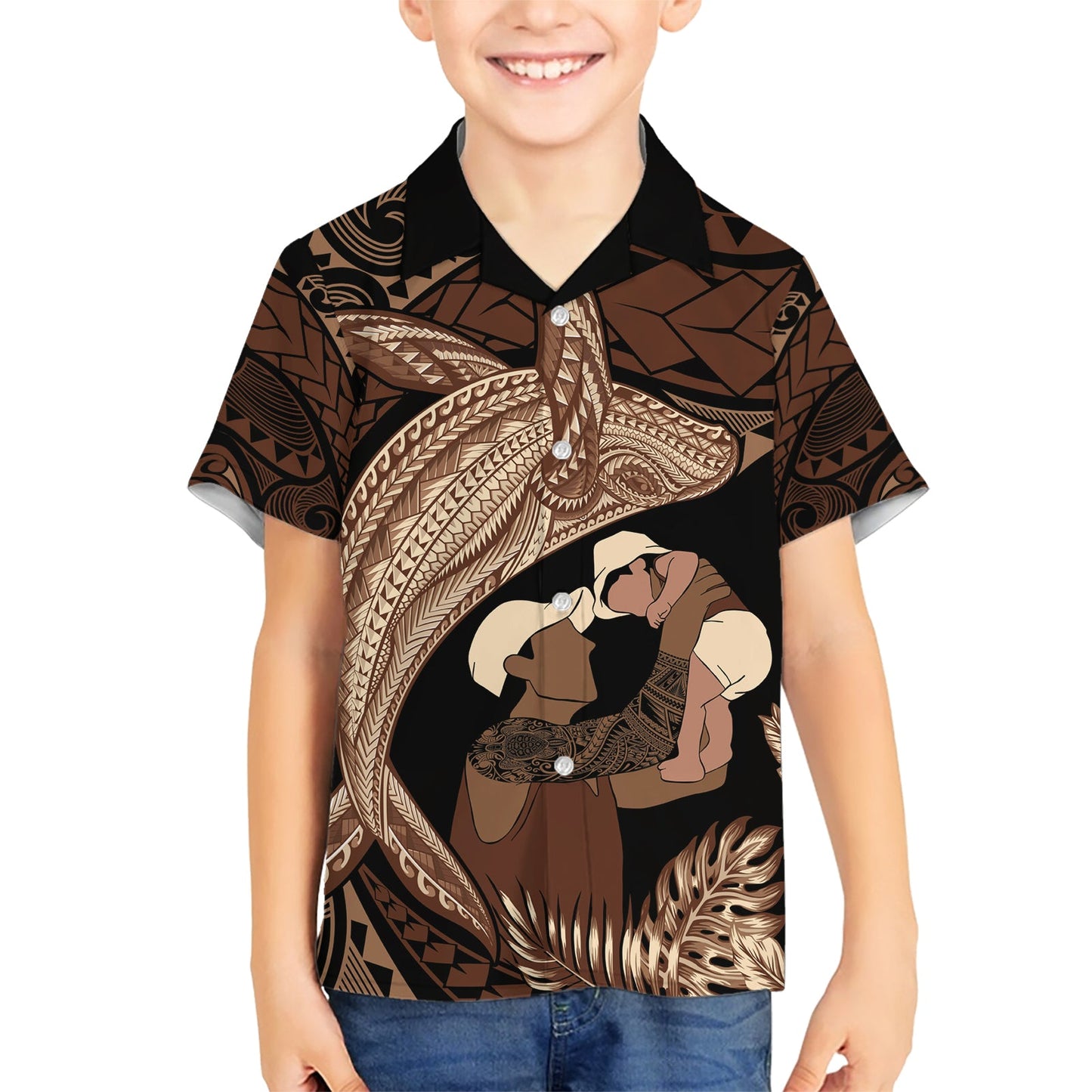 Vatertag Polynesian Muster Hawaiihemd Tropischer Buckelwal LT7